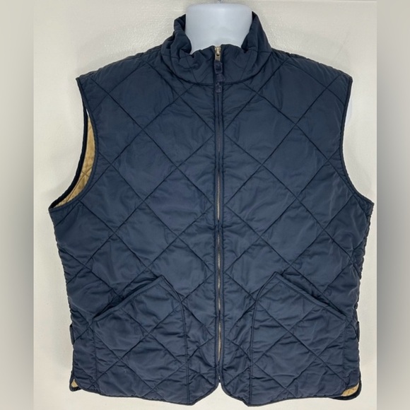 J.Crew Authentic Outerwear Quilted Vest XL Navy Blue Tan Lining - Picture 8 of 13